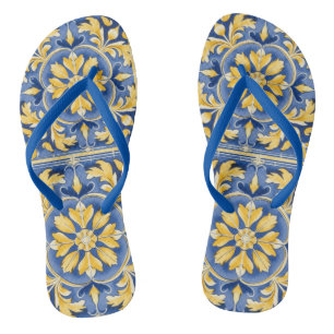 Chanclas Patrón Botánico Mediterráneo - Azul y Amarillo