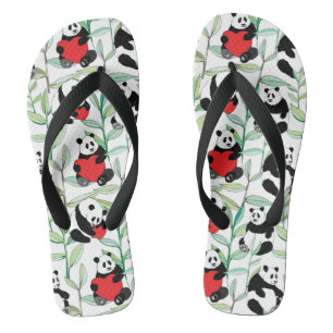 Chanclas patrón con adorables pandas con corazones