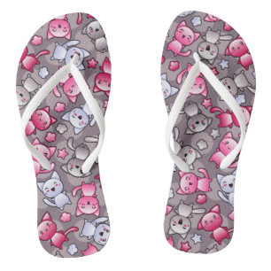Chanclas patrón con lindos gatos de doodle kawaii