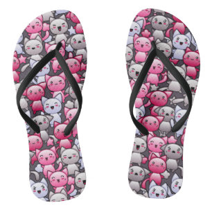 Chanclas patrón con lindos gatos de doodle kawaii 2