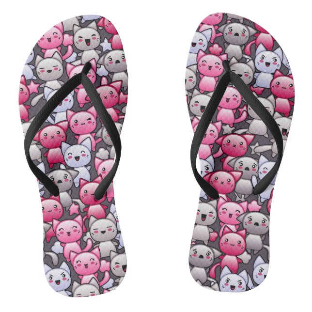 Chanclas patrón con lindos gatos de doodle kawaii 2 (Plantilla)