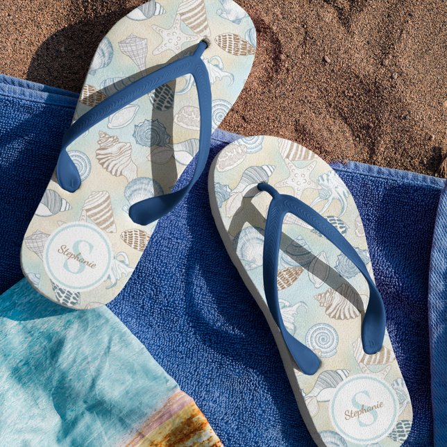 Chanclas Patrón costero de nombre de monograma de mariposa (Subido por el creador)