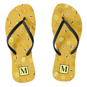 Chanclas Patrón de abeja de miel retro del siglo medio amar