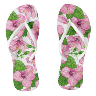 Chanclas Patrón de acuarela de hibiscos rosados