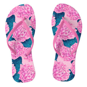 Chanclas Patrón de acuarela de hidrangea, rosa y azul