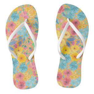 Chanclas Patrón de acuarela floral en amarillo