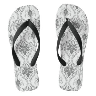 Chanclas Patrón de apertura de Damasco blanco y gris