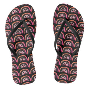 Chanclas Patrón de arcoíris negro melocotón rosa acuarela