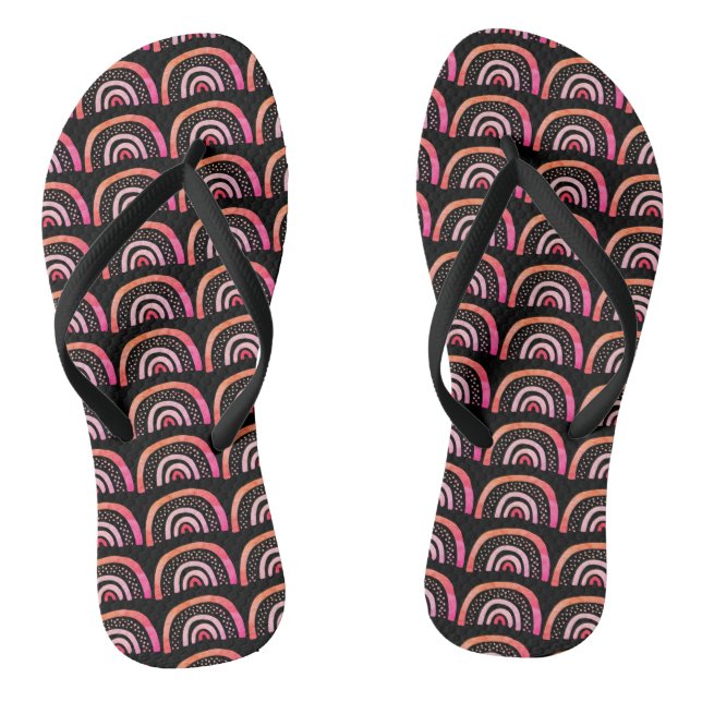Chanclas Patrón de arcoíris negro melocotón rosa acuarela (Plantilla)