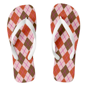 Chanclas Patrón de Argyle Rojo Rosa y Marrón