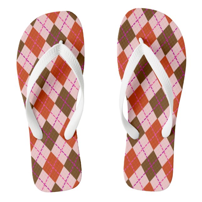 Chanclas Patrón de Argyle Rojo Rosa y Marrón (Plantilla)