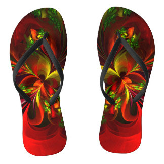 Chanclas Patrón de arte abstracto floral verde rojo moderno