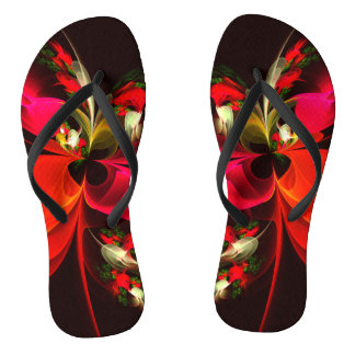 Chanclas Patrón de arte abstracto rojo verde floral moderno