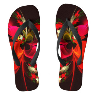 Chanclas Patrón de arte abstracto rojo verde floral moderno