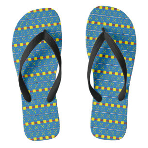 Chanclas Patrón de arte folclórico geométrico azul y amaril