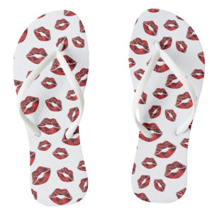 Chanclas Patrón de besos de labios rojos Unisex Flip Flops