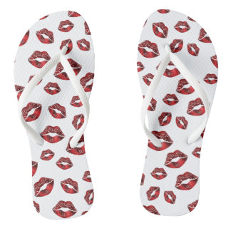 Chanclas Patrón de besos de labios rojos Unisex Flip Flops