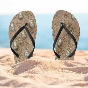 Chanclas Patrón de bosques ilustrado de lechuza marrón