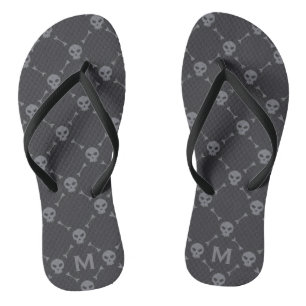 Chanclas Patrón de calavera y huesos Monograma Gris