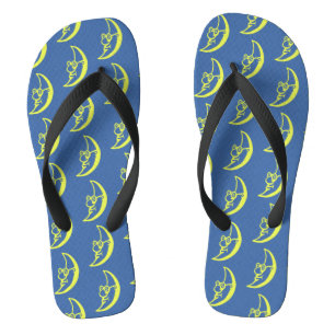 Chanclas Patrón de cara de luna amarilla azul