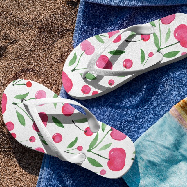 Chanclas Patrón de cerezas rojas de acuarela pura (Subido por el creador)