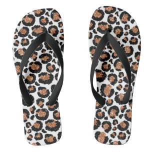 Chanclas Patrón de Cheetah blanco y Relieve metalizado dora