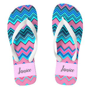 Chanclas Patrón de cheurón azul con nombre