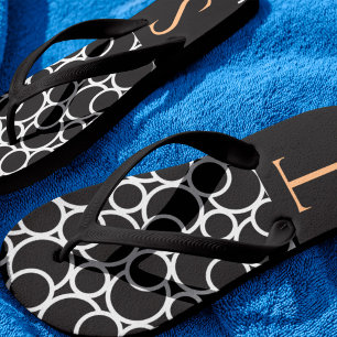 Chanclas Patrón de círculo blanco y negro con monograma