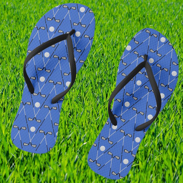 Chanclas Patrón de clubes cruzados de golf azul (With narrow black straps)