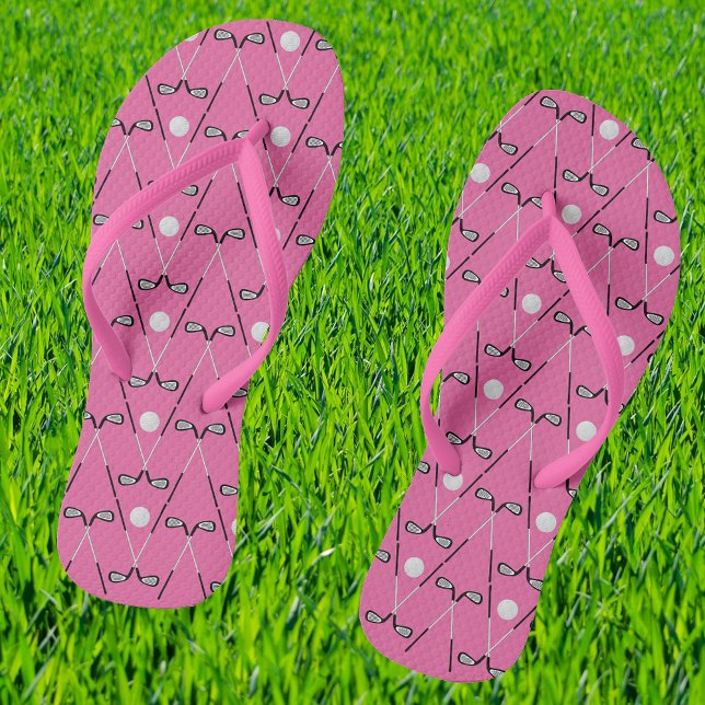 Chanclas Patrón de clubes cruzados de golf rosa (Showing option with pink narrow straps)