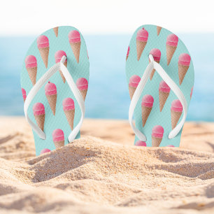 Chanclas Patrón de cono de helado de fresa rosa