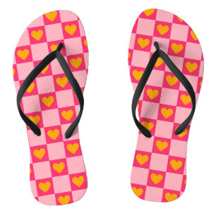 Chanclas Patrón de corazones a cuadros rosa rojo amarillo a