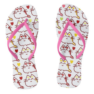 Chanclas Patrón de corazones y gatos kawaii