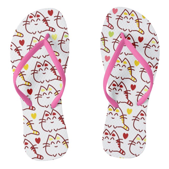 Chanclas Patrón de corazones y gatos kawaii (Plantilla)