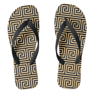 Chanclas Patrón de cuadrados de clave Meandro griego marrón