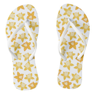 Chanclas Patrón de daffodil de primavera amarilla corta