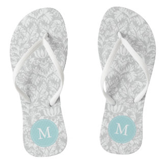 Chanclas Patrón de Damasco azul gris y claro monogramado