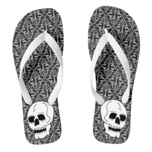 Chanclas Patrón de Damasco blanco negro gótico Cráneo blanc