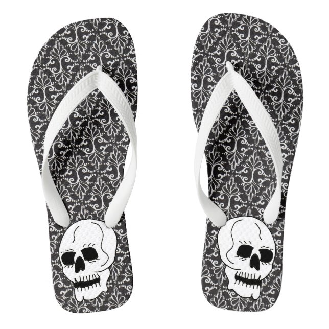 Chanclas Patrón de Damasco blanco negro gótico Cráneo blanc (Plantilla)