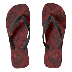 Chanclas Patrón de damasco de rosa gótica roja vintage