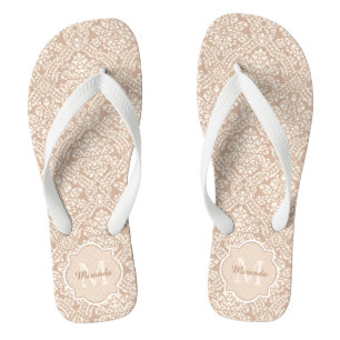 Chanclas Patrón de Damasco Pardo Elegante con Monograma y N