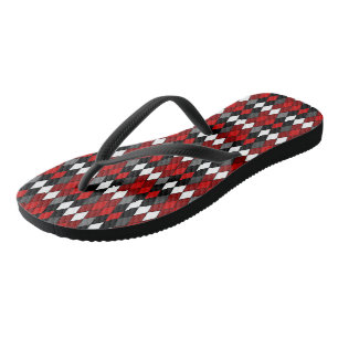 Chanclas patrón de diamantes rojo, negro, blanco y gris
