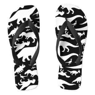 Chanclas Patrón de dinosaurios blancos y negros