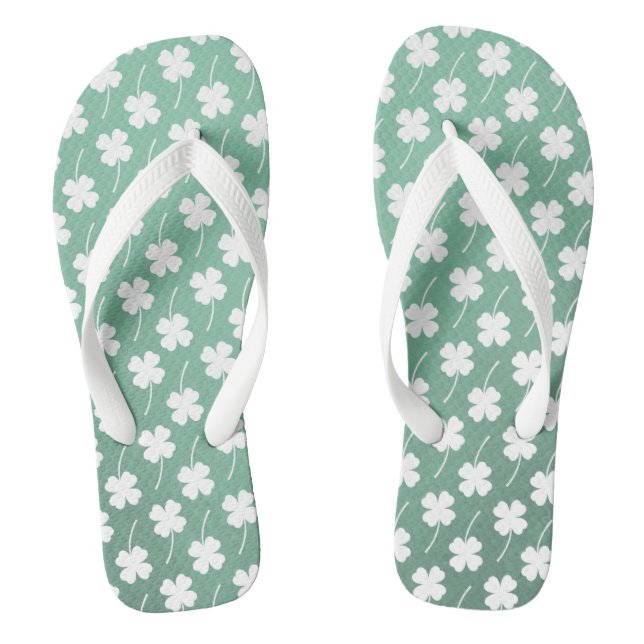Chanclas Patrón de diversión de Shamrock blanco verde suave (Plantilla)