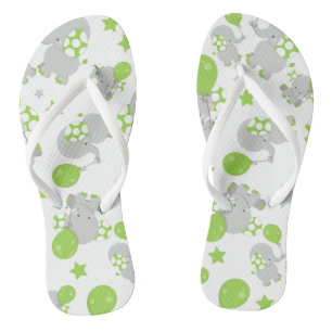 Chanclas Patrón de Elefantes, Elefantes Cutos - Gris Verde