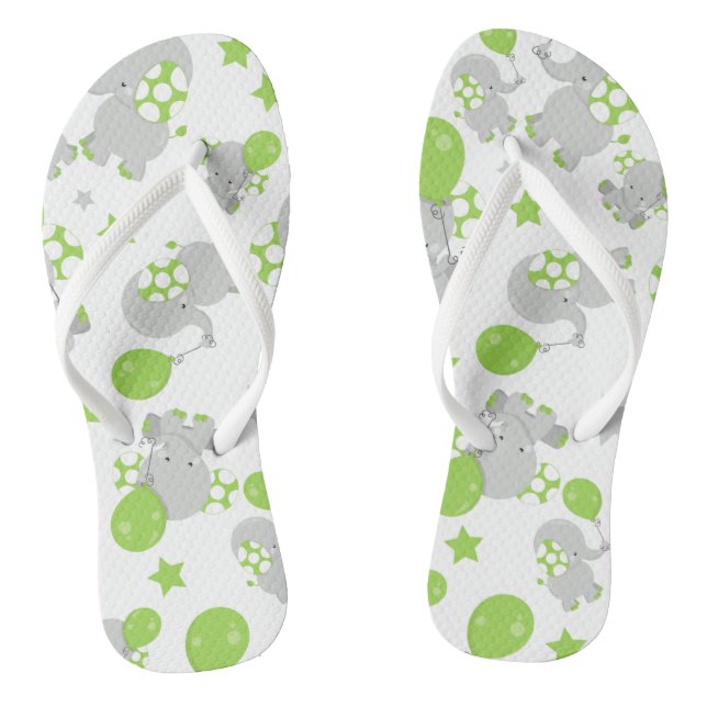 Chanclas Patrón de Elefantes, Elefantes Cutos - Gris Verde (Plantilla)