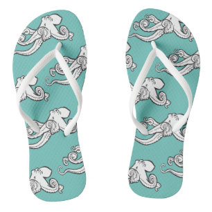 Chanclas Patrón de esbozos de pulpo extravagante Verde azul