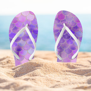 Chanclas Patrón de escala de sirena ultravioleta y dorada