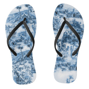 Chanclas Patrón de escena romántica de azulejos azules de P