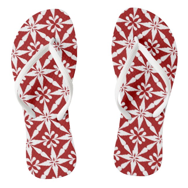 Chanclas Patrón de Estrella Ikat - Rojo Oscuro y Blanco (Plantilla)